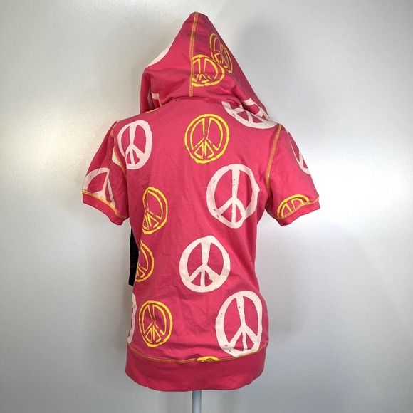Kitson LA Peace Sign Zip Hoodie Women Large Pink Yellow Short Sleeve Y2K Romcom - Picture 8 of 8